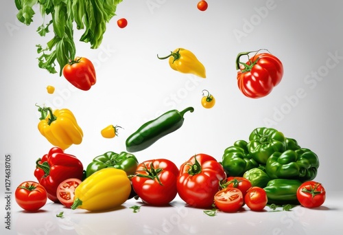 Wallpaper Mural vibrant fresh vegetables beautifully floating air clean white background culinary inspiration aesthetic appeal, carrot, bell, pepper, cucumber, tomato Torontodigital.ca