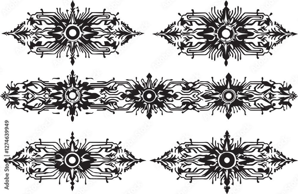 Fototapeta premium Set of futuristic mandala ornaments. Hand drawn vector illustration