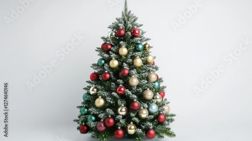 A beautifully decorated Christmas tree with shiny ornaments and a piney scent. Perfect for holiday celebrations. photo