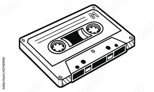 Retro audio cassette vector iilustration, monochrome design, hand drawn illustration, detailed art, minimalist design, isolated on a white background