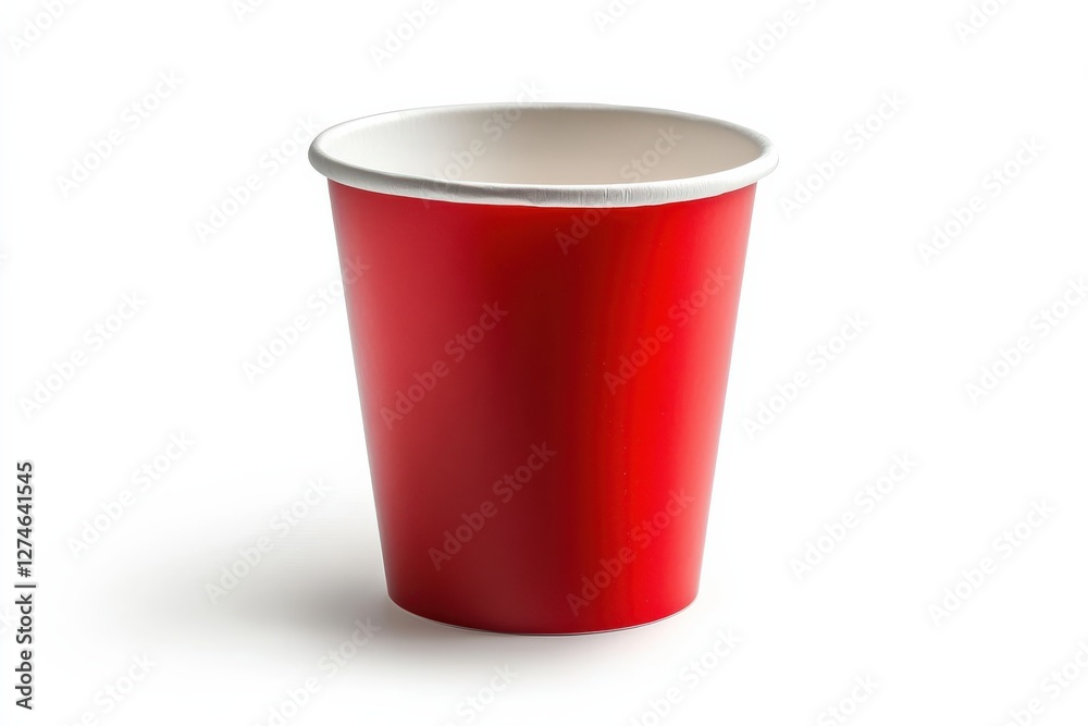 A vibrant red disposable cup resting on a white surface illuminated by soft ambient light isolated on transparent background A vibrant red disposable cup resting on a white surface illuminated by soft ambient light isolated on transparent background