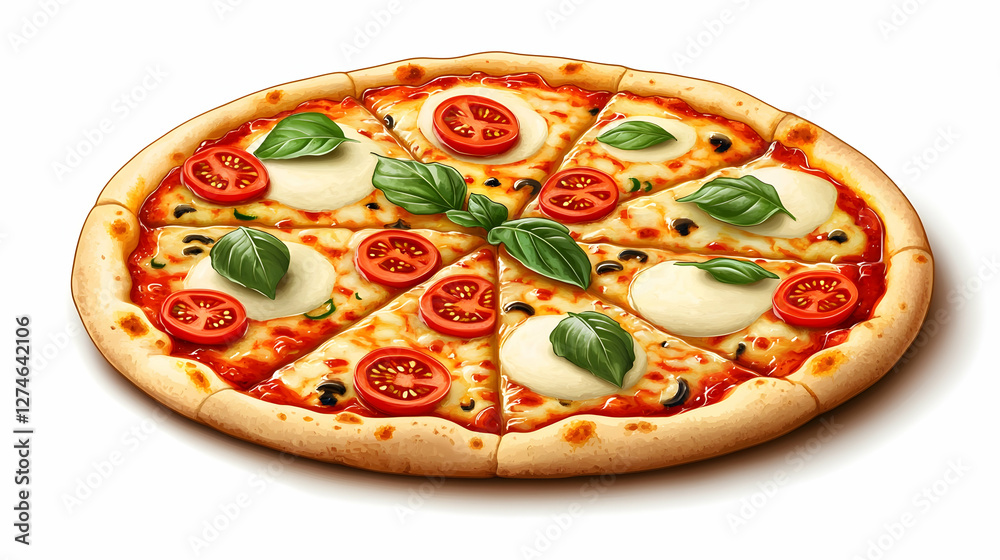 Delicious pizza, cheesy topping, ready to eat, appetizing image for a restaurant menu or food delivery ad