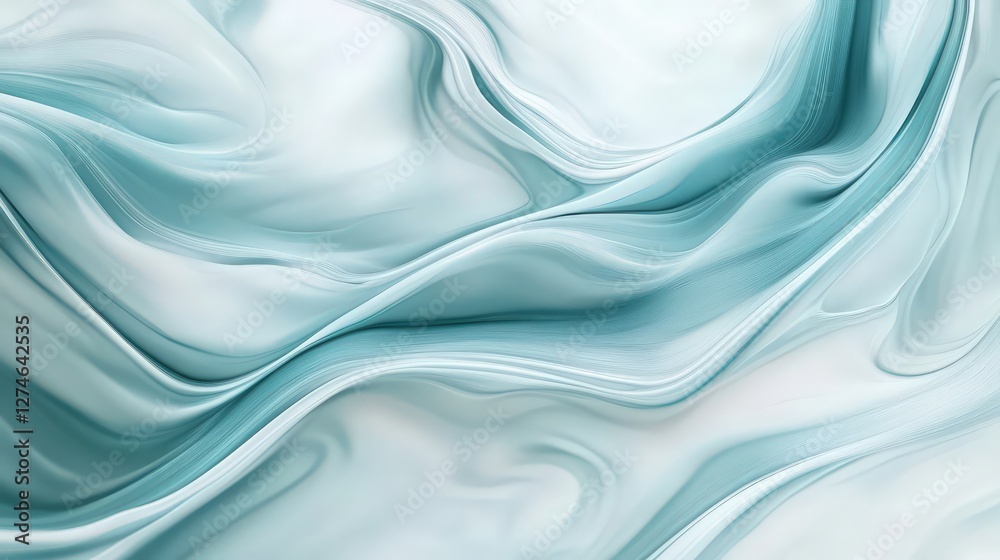 Fototapeta premium Subtle Teal Waves: Abstract Flowing Silk Fabric Texture for Backgrounds