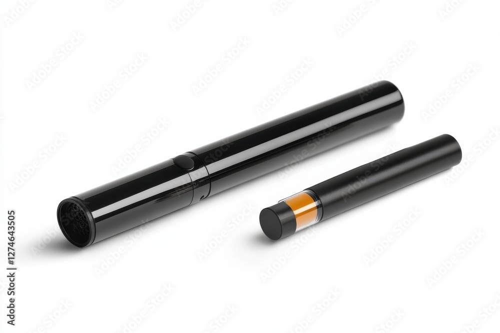 Elegant black vape pens displayed side by side on a minimalistic white surface isolated on transparent background Elegant black vape pens displayed side by side on a minimalistic white surface isolated on transparent background