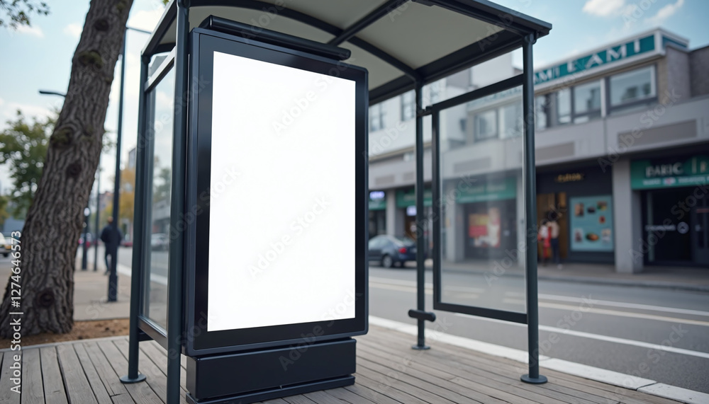 A mockup of a bus stop with a blank bilboard for your advertising situated in the city. A mockup of a bus stop with a blank bilboard for your advertising situated in the city.
