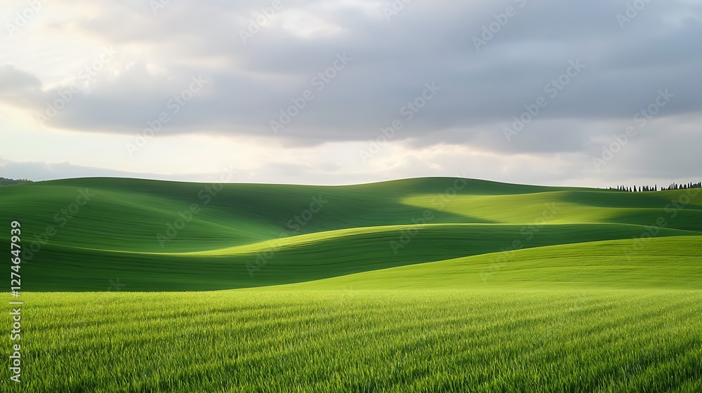 Fototapeta premium Rolling Green Hills Under a Cloudy Sky
