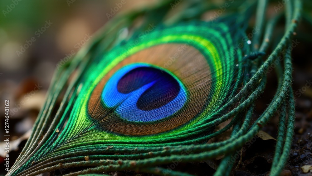Obraz premium A vibrant peacock feather with intricate patterns and vivid colors
