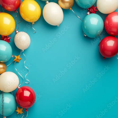 Holiday background with colorful balloons and ribbons. Vector illustration.