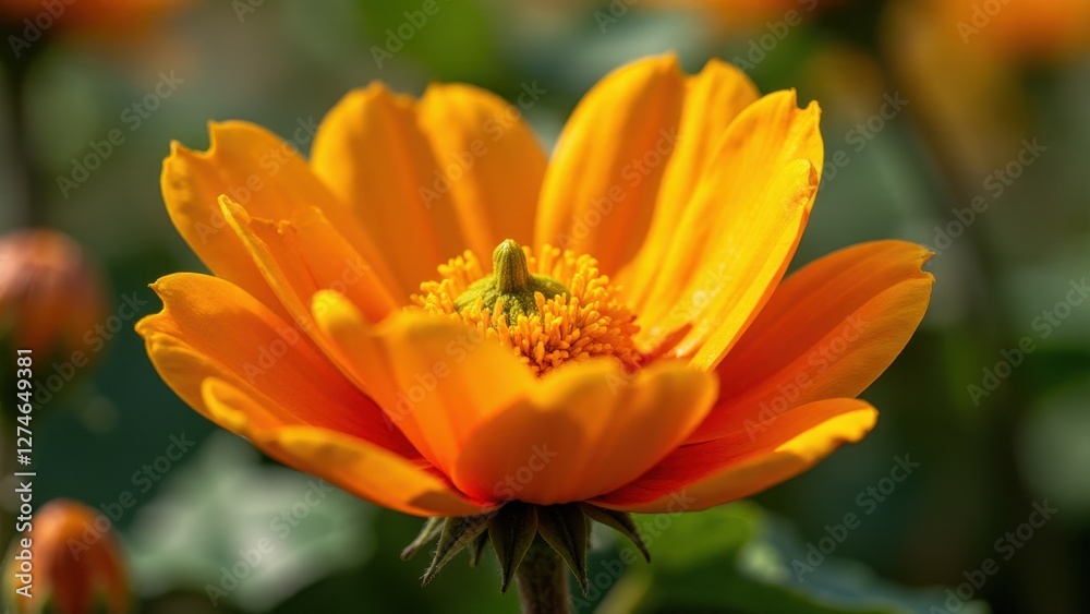 Close-up of a vibrant orange pumpkin flower in full bloom, showcasing its detailed petals and central stamen. Close-up of a vibrant orange pumpkin flower in full bloom, showcasing its detailed petals and central stamen.