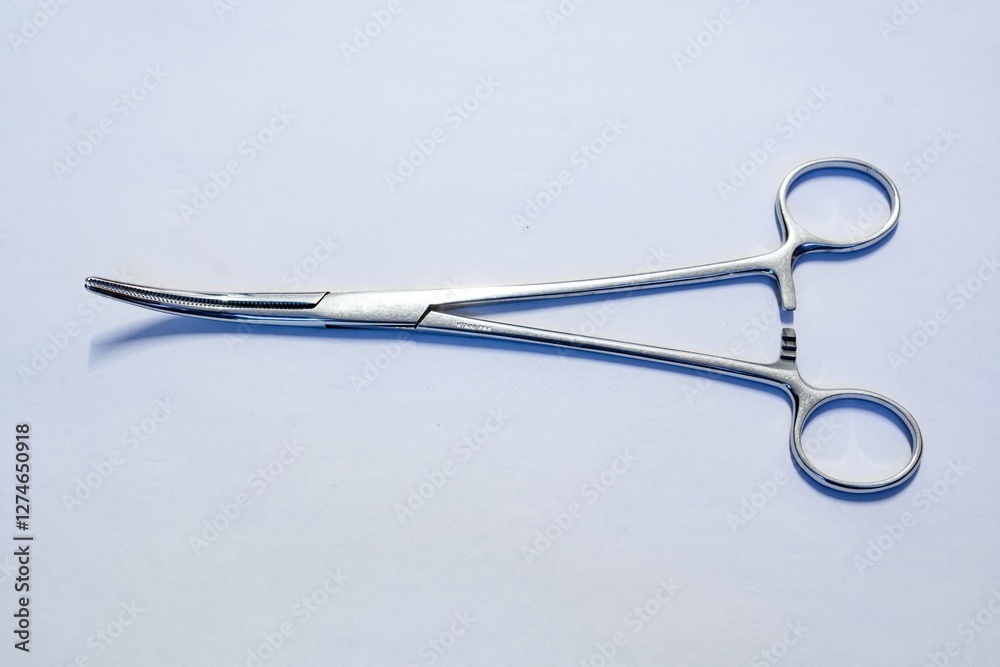 Curved Hemostatic Forceps on White Background Curved Hemostatic Forceps on White Background