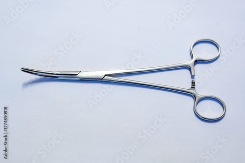 Curved Hemostatic Forceps on White Background