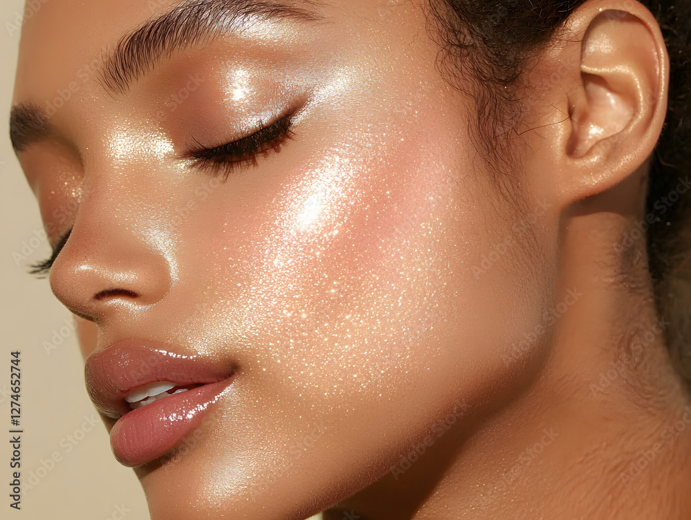 Fototapeta premium Radiant beauty portrait studio photography soft lighting close-up skincare glow