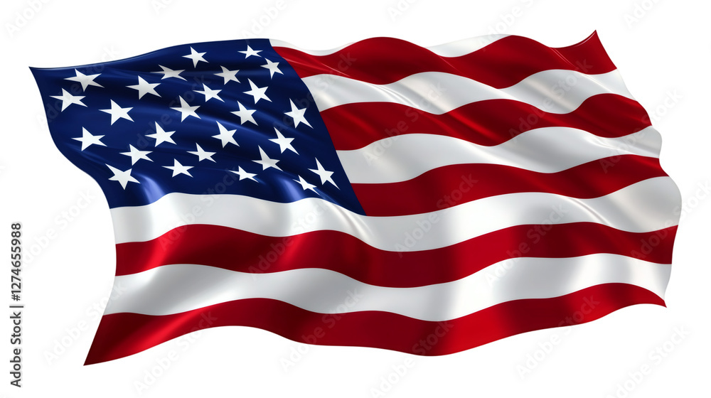 Fototapeta premium Realistic American flag waving, transparent backdrop highlighting national pride