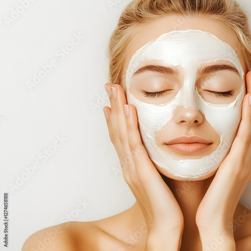 Relaxing self-care routine home spa facial mask application indoor setting close-up view wellness concept
