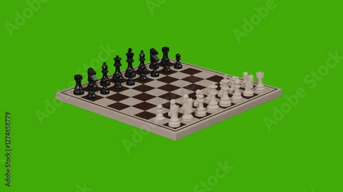 The chessboard rotates on the green screen