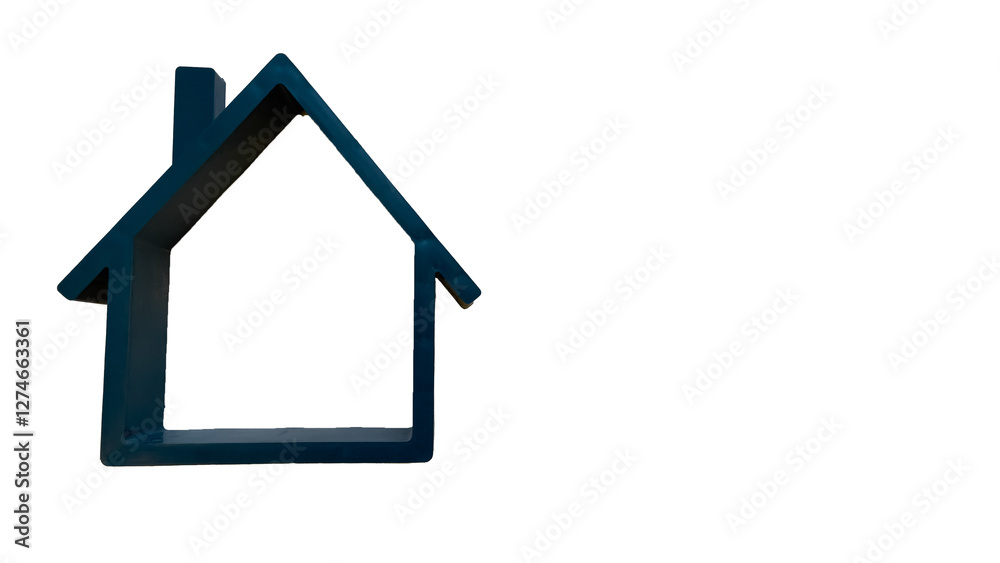 Minimalist Blue House-Shaped Frame With A Hollow Interior On A Black Background. Symbol Of Home, Real Estate, Architecture, And Property Investment. Modern And Elegant Design For Housing Concepts... Minimalist Blue House-Shaped Frame With A Hollow Interior On A Black Background. Symbol Of Home, Real Estate, Architecture, And Property Investment. Modern And Elegant Design For Housing Concepts...