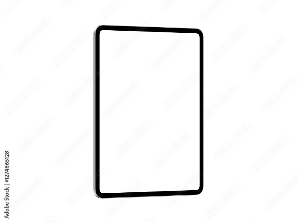 A highly detailed, transparent tablet mockupv in left view featuring blank screen in 10k resolution.