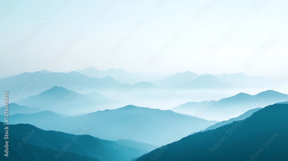Serene Blue Mountains Misty Horizon Landscape Serene Blue Mountains Misty Horizon Landscape