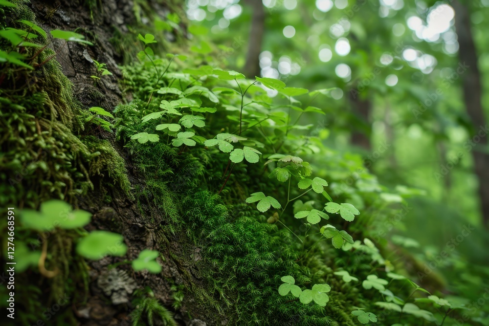 Lush green moss and ferns thrive on an ancient log in a vibrant forest during late spring, showcasing the beauty of natures growth Lush green moss and ferns thrive on an ancient log in a vibrant forest during late spring, showcasing the beauty of natures growth