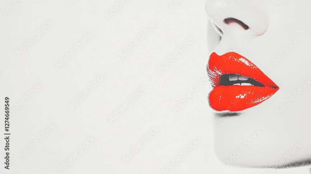 Obraz premium Red lips isolated on white background. Simple female lips with red lipstick. Abstract women red lips.
