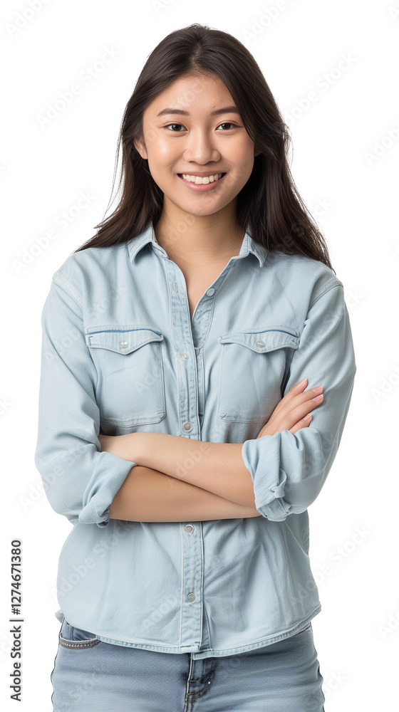 Young smiling happy cheerful fun satisfied cool woman wearing casual clothes looking camera isolated on transparent. Lifestyle concept Young smiling happy cheerful fun satisfied cool woman wearing casual clothes looking camera isolated on transparent. Lifestyle concept