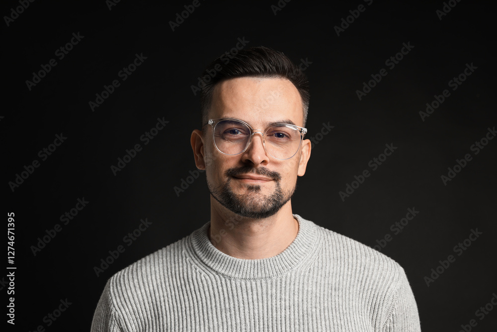 Fototapeta premium Portrait of handsome middle aged man on black background