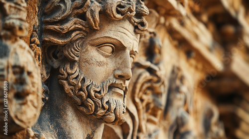 A close-up of Petraâs stone reliefs, depicting ancient gods and mythological figures photo