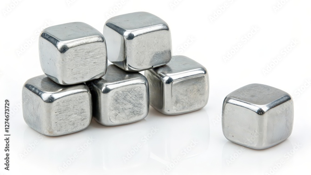Stainless Steel Ice Cubes on White Background Stainless Steel Ice Cubes on White Background