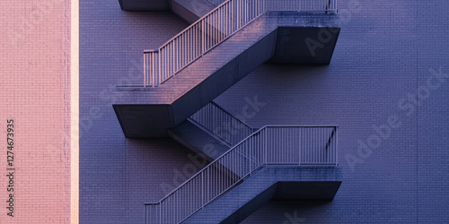 Outdoor Stairwell fire escape in a high-rise building. Outdoor stairwell fire escape in a highrise building, safety.  
