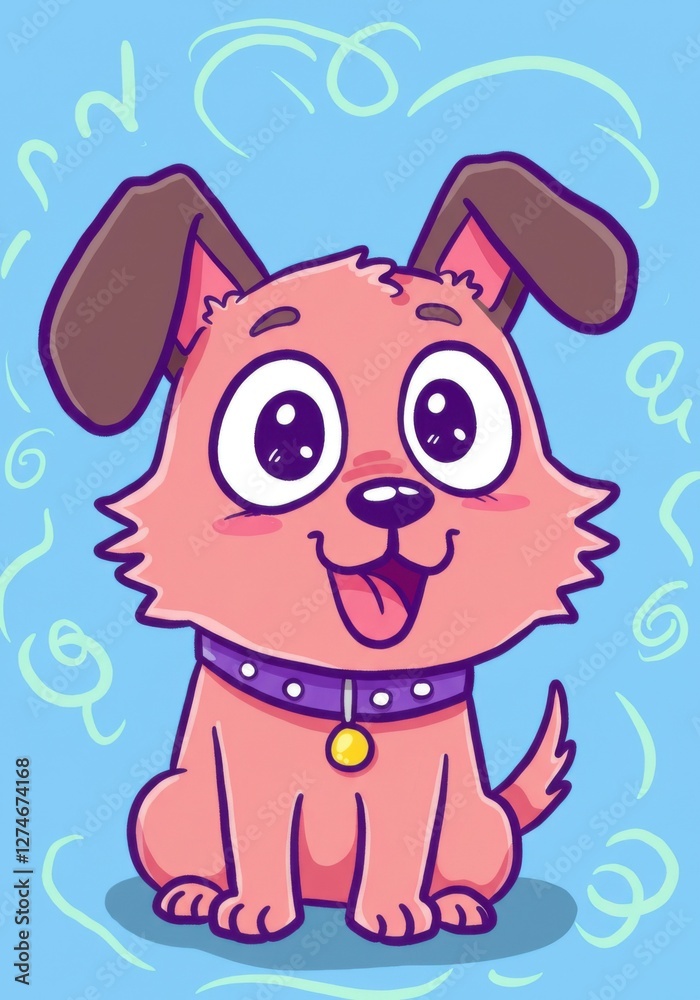 Naklejka premium A cheerful and playful doodle-style cartoon dog, hand-drawn with a fun aesthetic.
