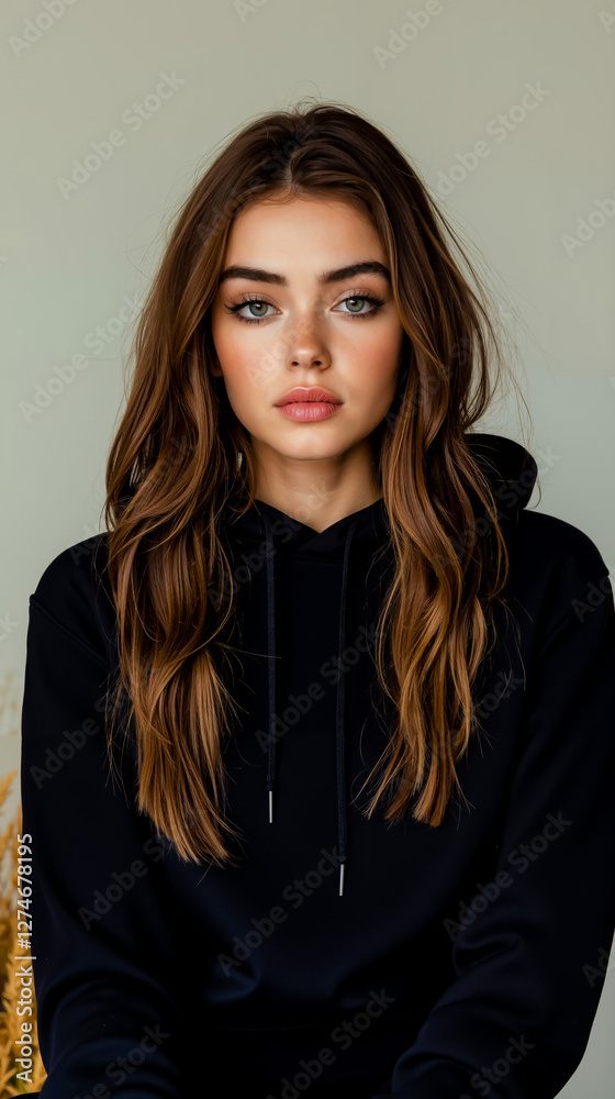 Obraz premium A woman in a black hoodie sitting on a chair