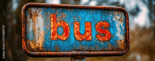 Rustic and Weathered Old Metal Bus Stop Sign Capturing the Beauty of Time and Decay with Vibrant Colors and a Sense of Nostalgia