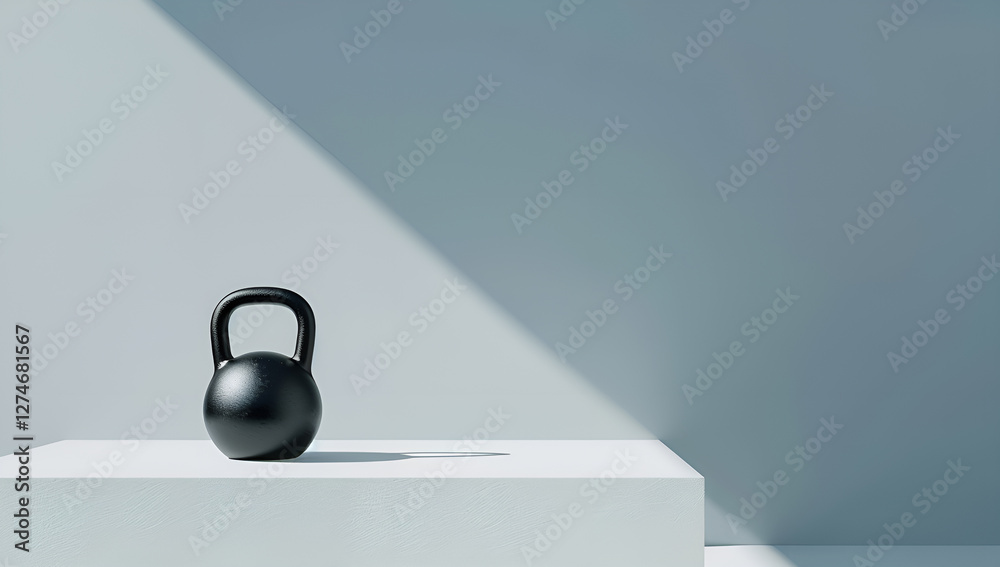 Fototapeta premium Minimalistyczny czarny kettlebell na białym podeście.