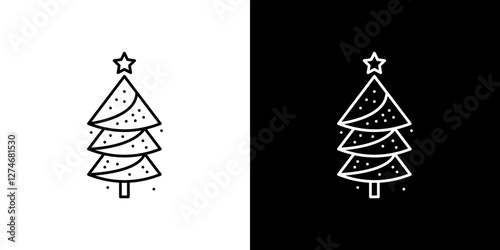 Christmas tree icon set. vector illustrations in black and white strokes