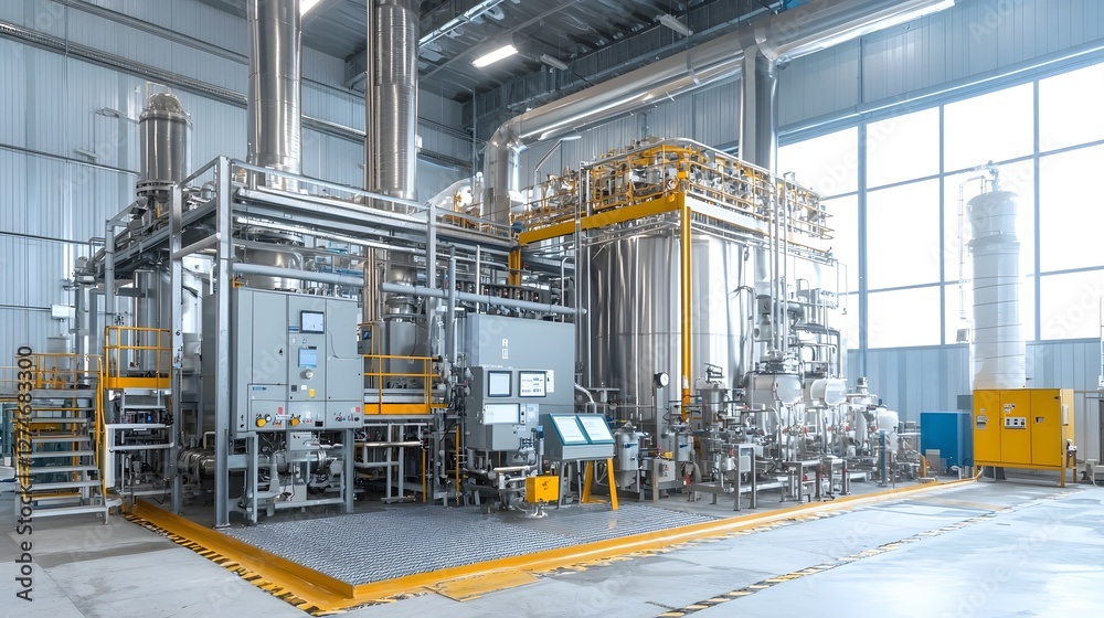 Fototapeta premium Advanced biodiesel production facility featuring automated processing units cutting edge clean energy technologies