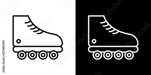 Roller skates icon set. vector illustrations in black and white strokes