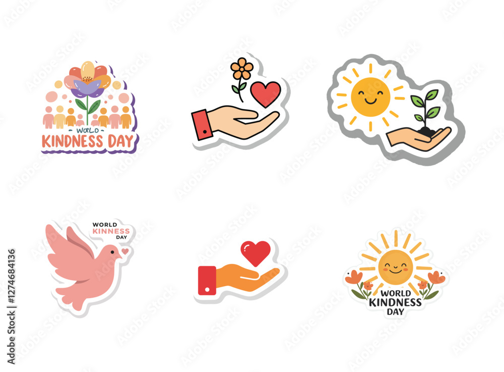 Fototapeta premium Vector illustration Sets of Random Acts of Kindness Day. People share goodness. Lovebirds art. Abstract background. Flat design vector. Poster, banner, card, background.