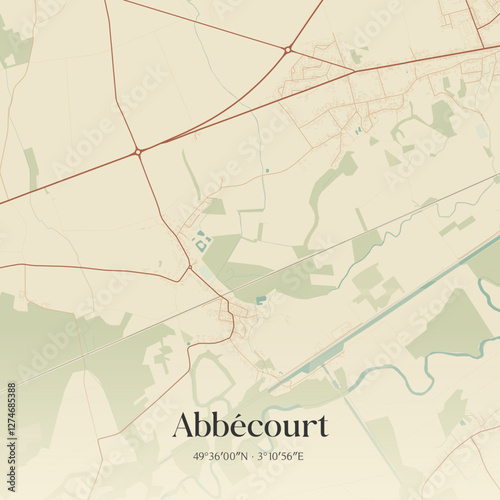 Vintage map of Abbécourt, France.