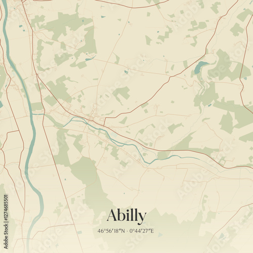 Vintage map of Abilly, France.