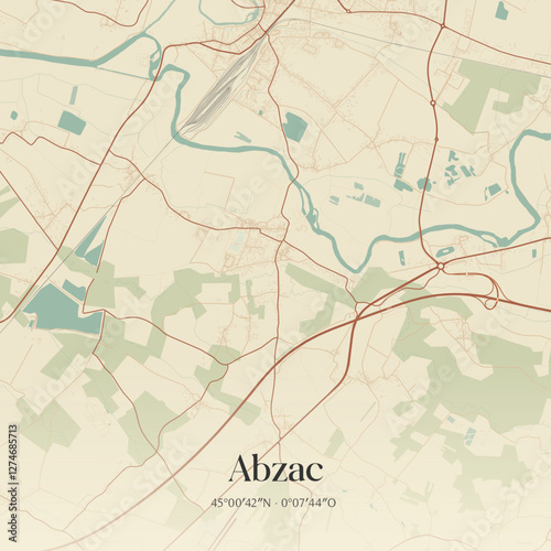Vintage map of Abzac, France.