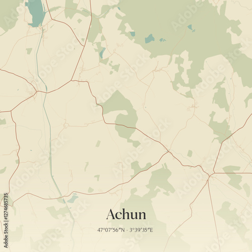 Vintage map of Achun, France.