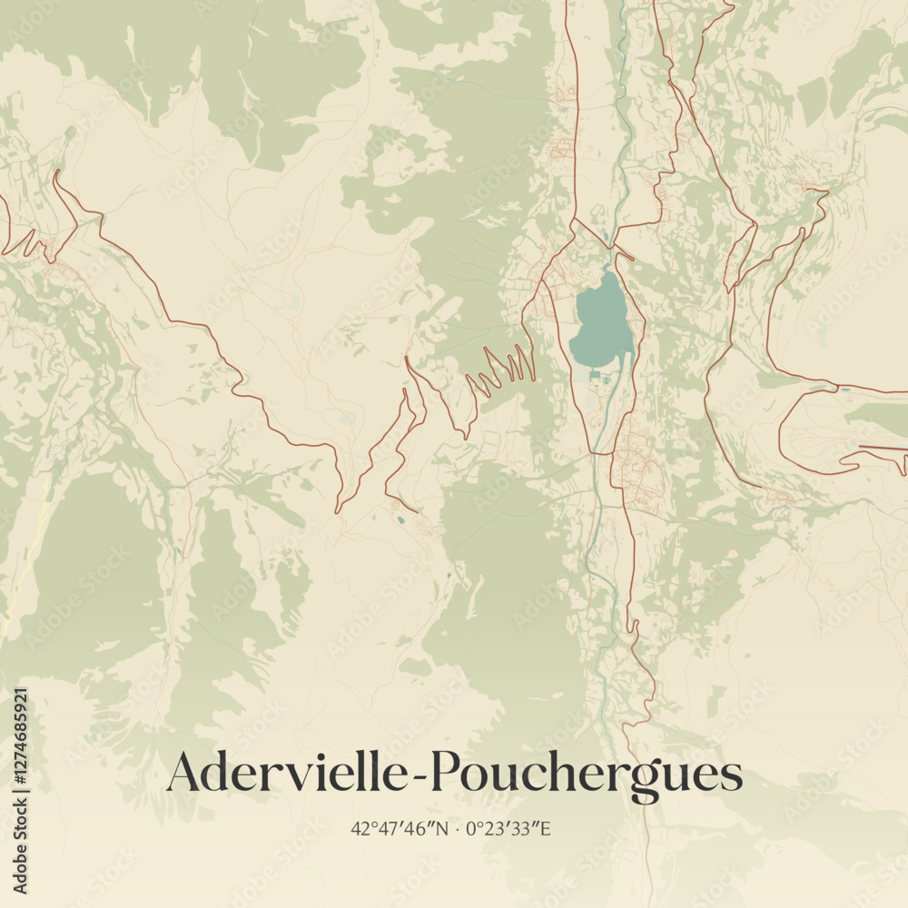 Fototapeta premium Vintage map of Adervielle-Pouchergues, France.