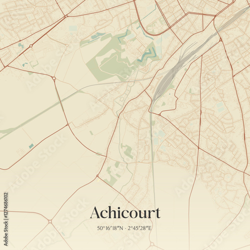 Vintage map of Achicourt, France.