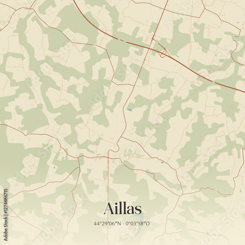 Vintage map of Aillas, France.