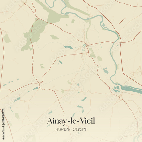 Vintage map of Ainay-le-Vieil, France.