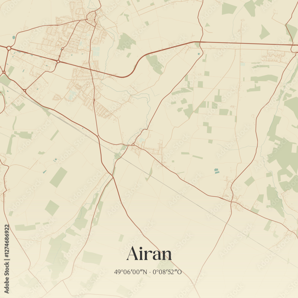 Fototapeta premium Vintage map of Airan, France.