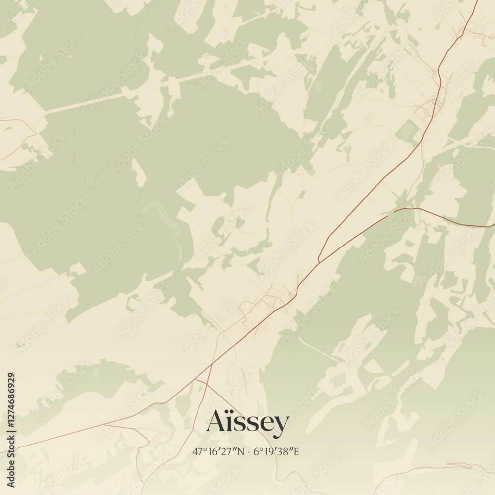 Obraz premium Vintage map of Aïssey, France.