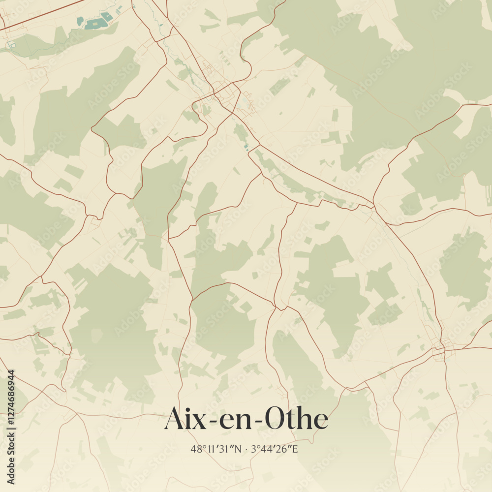 Fototapeta premium Vintage map of Aix-en-Othe, France.
