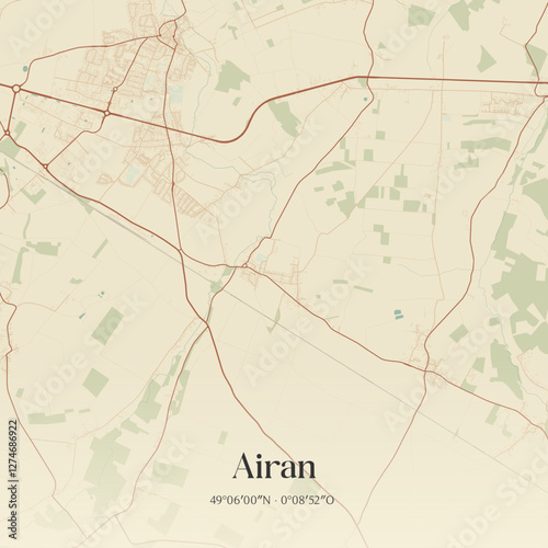 Vintage map of Airan, France.