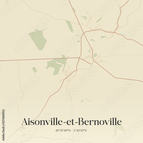 Vintage map of Aisonville-et-Bernoville, France.